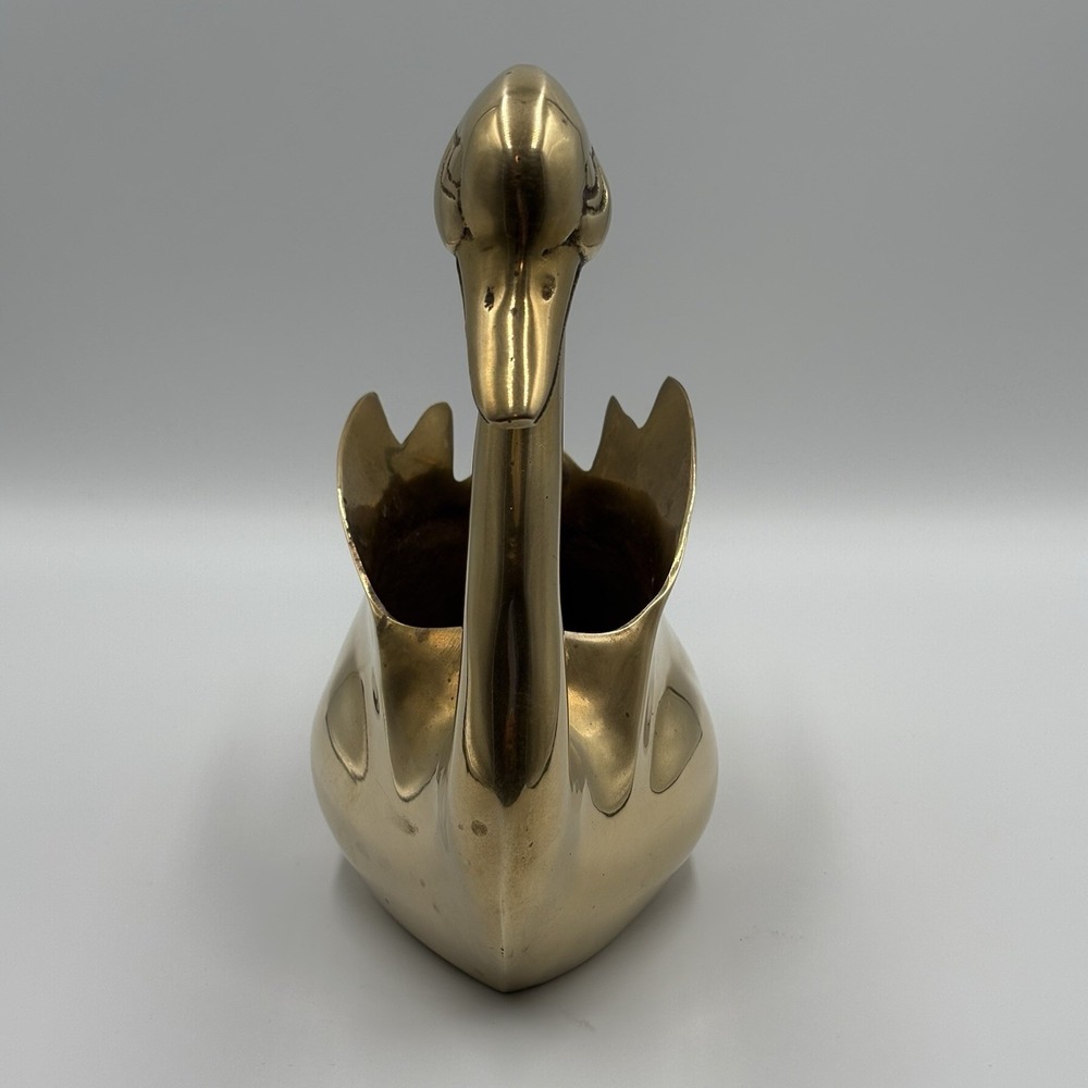 Vintage Brass Swan Planter or Vase Mid-Century Modern Korea retro - Picture 2 of 6